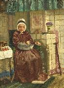 August Allebe Old woman by a hearth oil painting